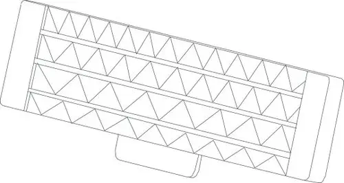 Grafische Darstellung eines Filters von Bosch mit dreieckigen Mustern auf der Oberfläche, montiert auf einem stabilen Sockel.